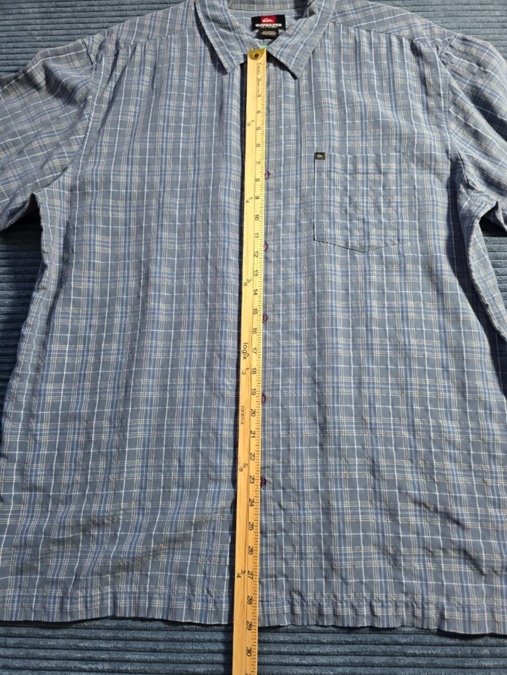 Quiksilver Men’s XXL Plaid Short Sleeve Button Up Shirt Blue Gray Surf Skate - Picture 7 of 11
